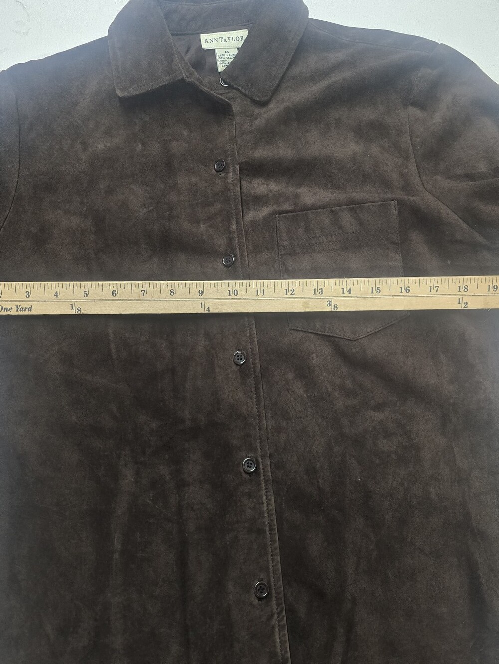 Ann Taylor Suede Leather Shirt Jacket Womens M Brown 100% Leather Minimalist - Picture 9 of 12